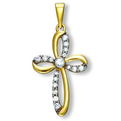 Ketten-Anhänger ONE ELEMENT "Zirkonia Kreuz Anhänger aus 333 Gelbgold", gold, Schmuckanhänger, Damen, Gelbgold 333, Dame