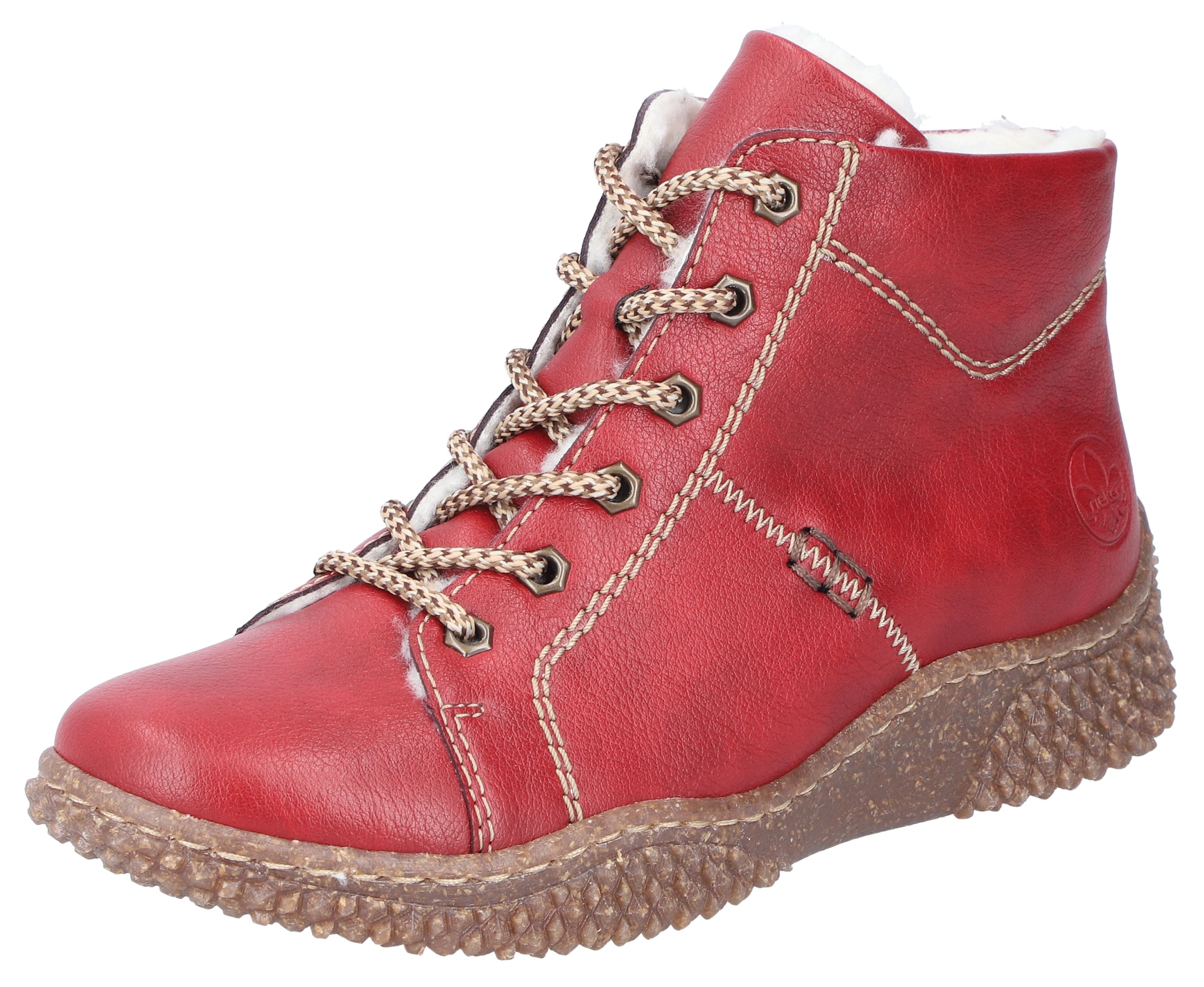 Winterboots RIEKER, Damen, Gr. 39, rot, Lederimitat, unifarben, Schuhe Winterboots, Schnürboots, Stiefelette, High Top Sneaker mit Innenreißverschluss