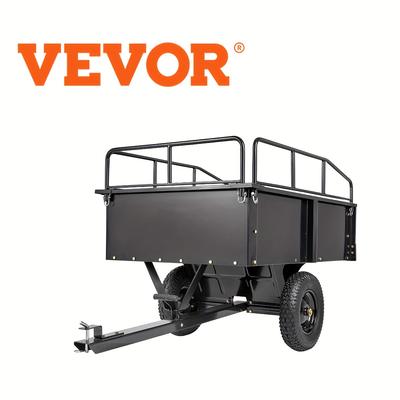 TEMU Vevor Atv Trailer Heavy Duty Steel Dump Cart Tow Behind, 750 Lbs 15 Cubic Feet, Garden Utility Trailer Yard Trailers With Removable Sides For Riding Lawn Mower Tractor