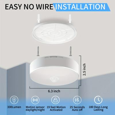 TEMU Battery Powered Motion Sensor Ceiling Light, Battery Operated Led Ceiling Light 6500k 330lm Motion Activated Led Light For Closet Hallway Shower Pantry Basement Porch