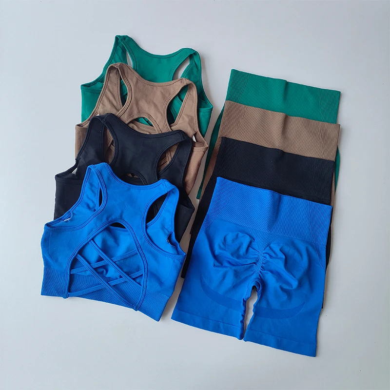 Ensemble de Fitness taille haute et levage des hanches pour femmes, avec beau dos, soutien-gorge de Sport, robe de Yoga, entraînement serré et short de Sport
