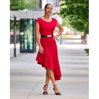 Boston Proper - Racing Red - Asymmetrical Ruffle Midi Dress - 16