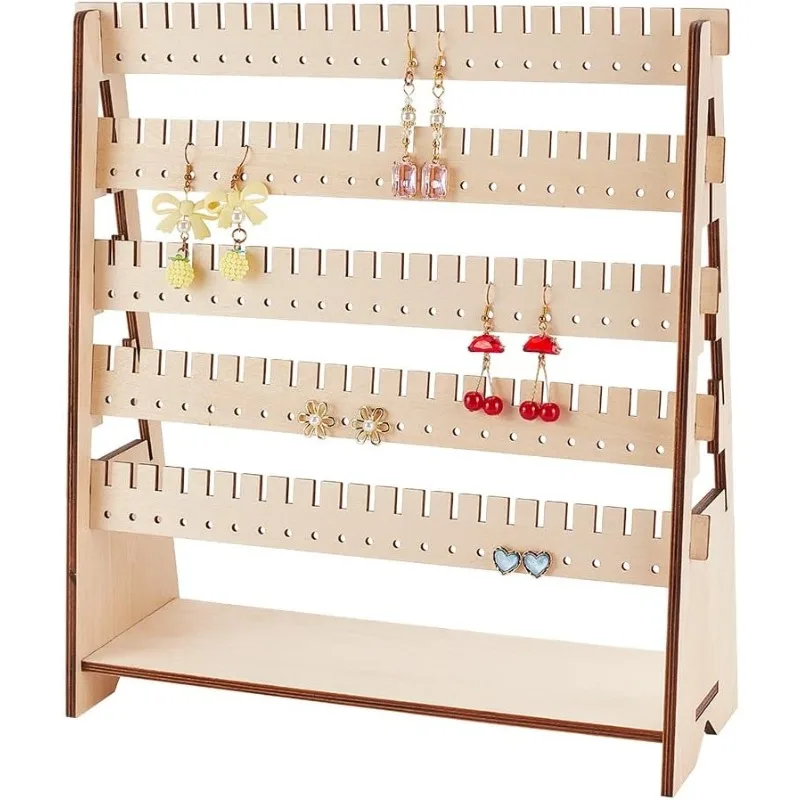 1 Stück 210 Löcher Ohrringhalter 5-stufiger Holz Ohrring Display Ständer Zusammengebauter Schmuck Turm Ohrring Organizer Halter Ohrsteckerhalter Image