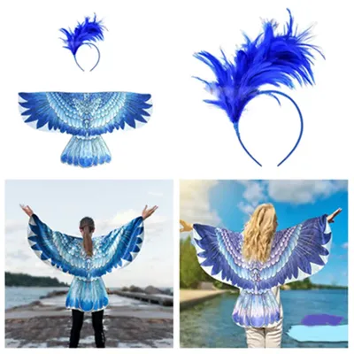 Erwachsene Cartoon Adler Flügel Cosplay Umhang Robe Frauen Sommer Schal Kostüm Feder Stirnband Image