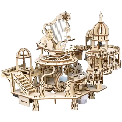 3D Holz puzzle Lingdong Insel Spieluhr Miniatur Modell Kits verloren Stadt Puzzles für Freunde Image