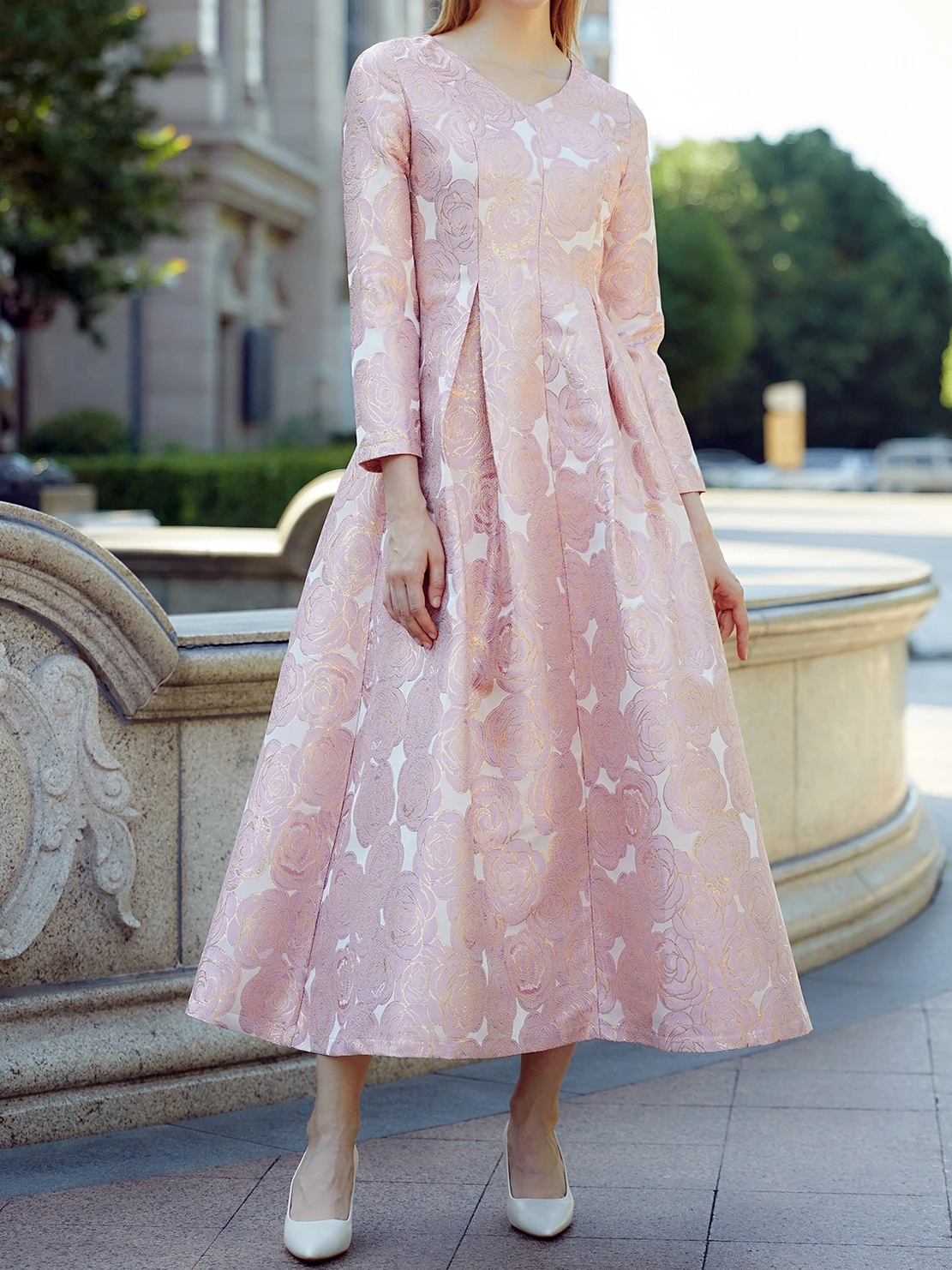 Elegante Frauen lange Maxi Jacquard Kleid Party Mode Blumen kleidung Neuankömmling Abend Vintage Damen Ballkleid Vestido