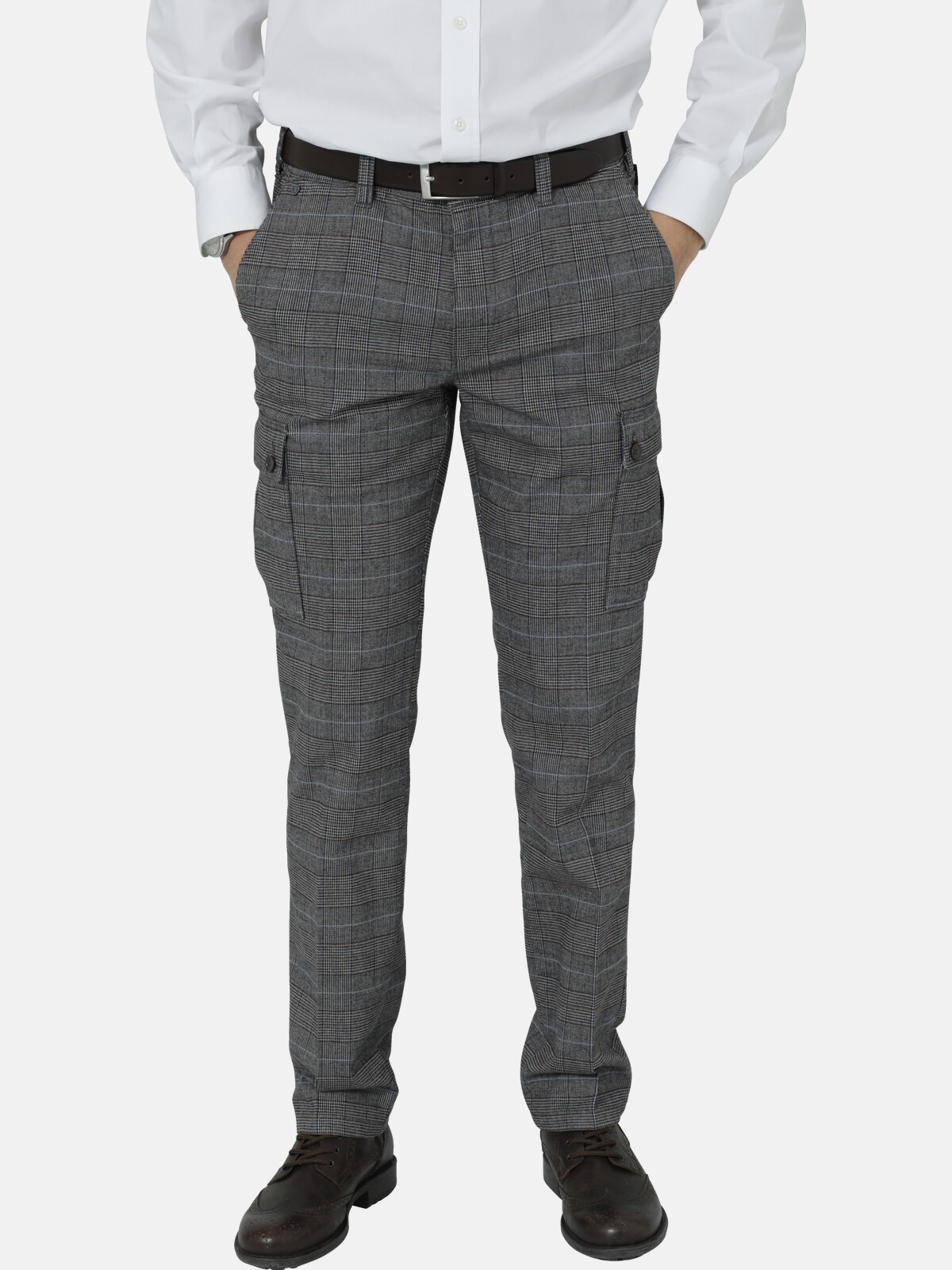 Cargohose BABISTA "Cargohose SILVENA", Herren, Gr. 28, N-Gr, grau (grau kariert), Obermaterial: 51% Baumwolle CO. 31% Polyester COOLMAX PES(Coolmax). 16% Viskose Birla CV Birla. 2% Elasthan EL., Hosen Cargohose