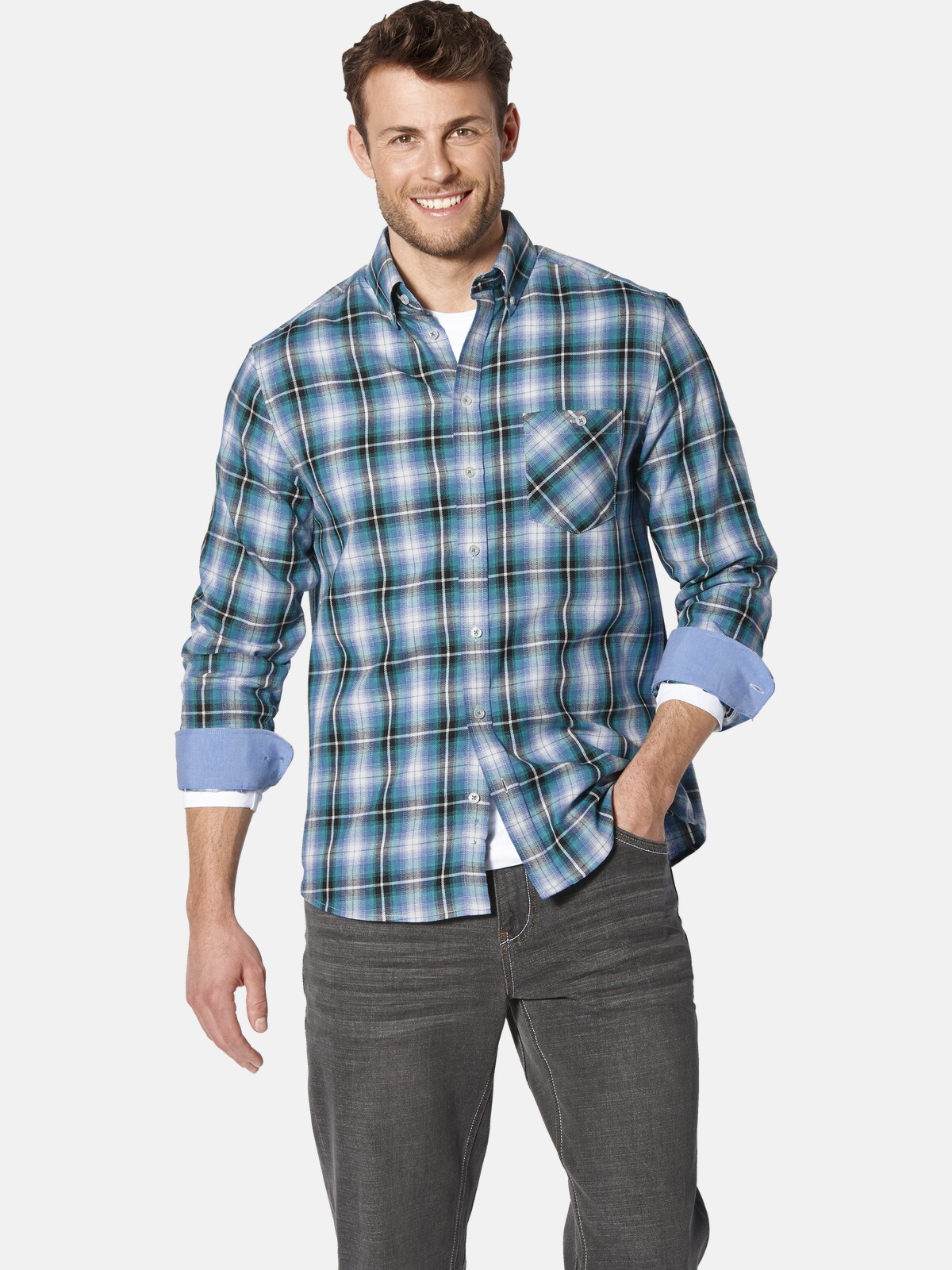 Karohemd BABISTA "Hemd BARBITANTI", Herren, Gr. M, weit, blau (türkis kariert), Obermaterial: 100% Baumwolle CO., Hemden Karohemd