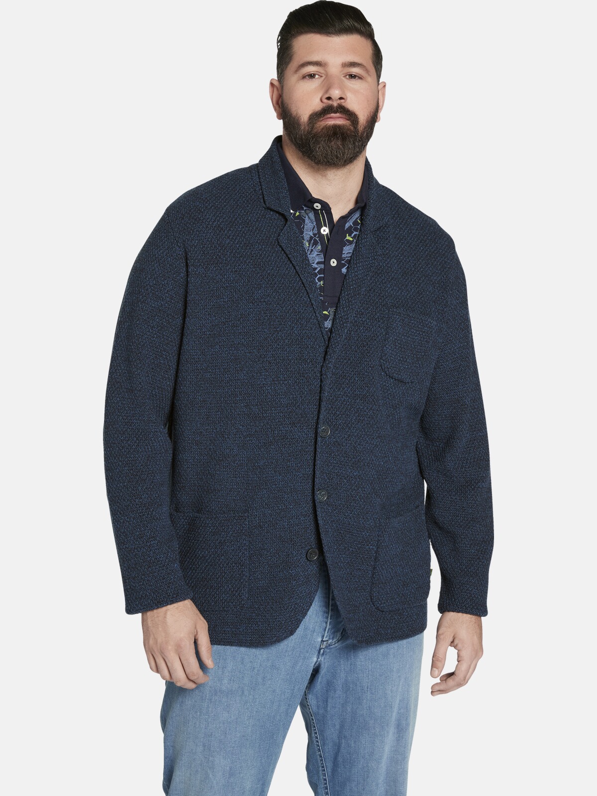 Strickjacke CHARLES COLBY "Strickjacke EARL JAMES", Herren, Gr. 4 XL, blau (dunkelblau melange), Obermaterial: 80% Polyacryl PAN. 20% Wolle mw., unifarben, Strickjacken Strickjacke
