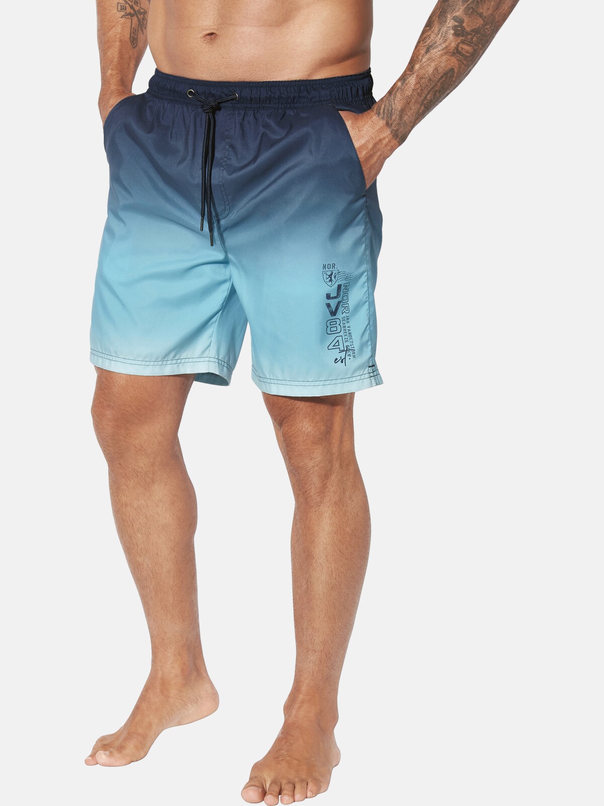 Badeshorts JAN VANDERSTORM "Badeshorts WERENFRIED", Herren, Gr. 4XL, weit, blau, Obermaterial: 100% Polyester COOLMAX PES(Coolmax)., Badehosen Bermudas Image