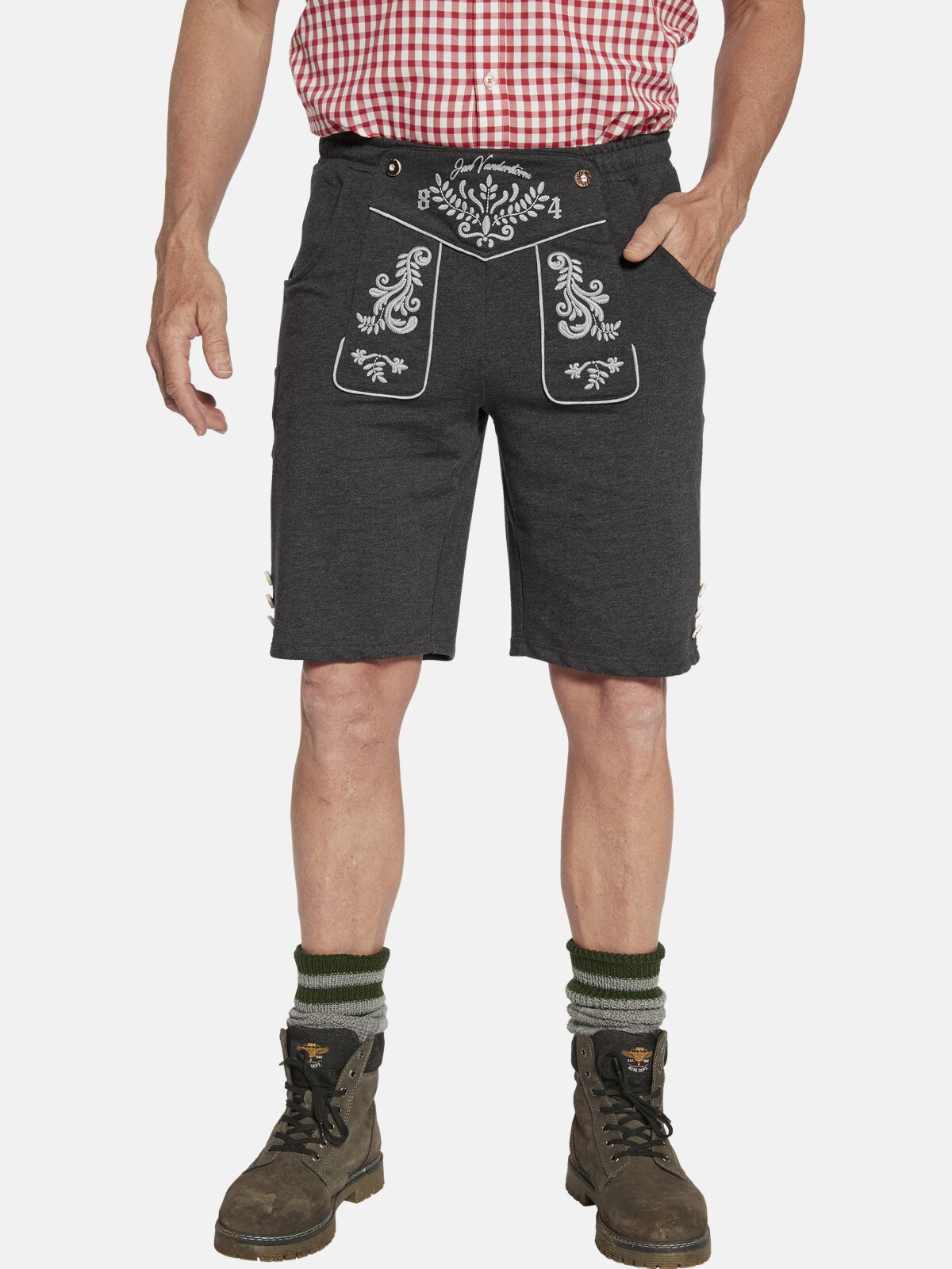 Sweatbermudas JAN VANDERSTORM "Sweatbermuda DENNIK", Herren, Gr. 3XL, N-Gr, grau (dunkelgrau melange), Obermaterial: 50% Baumwolle CO. 50% Polyester COOLMAX PES(Coolmax)., Hosen Bermudas Trachtenhose