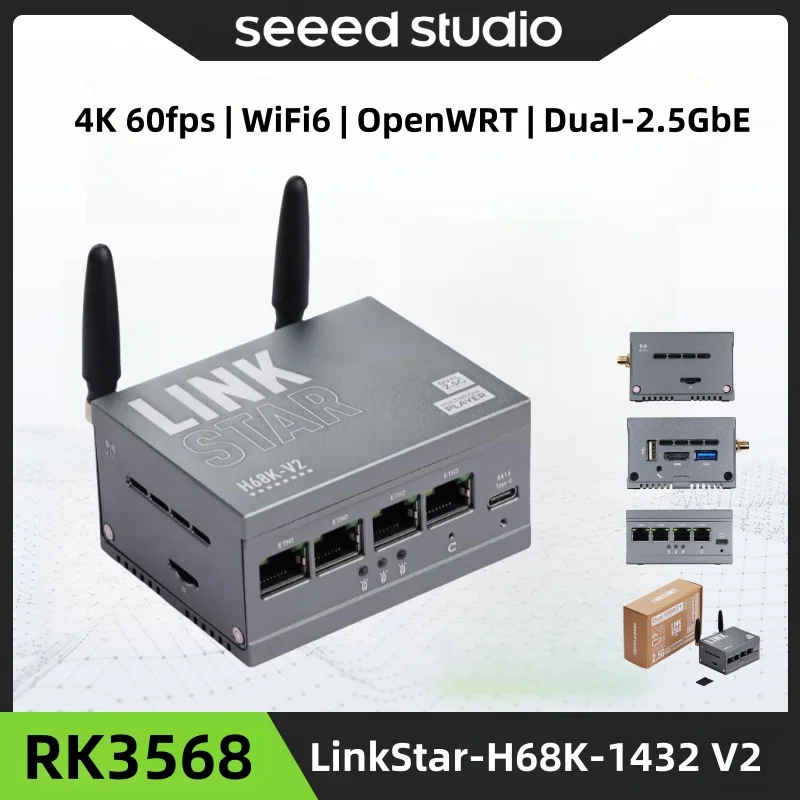 LinkStar-H68K-1432 v2 Wi-Fi 6 für Heim assistenten mit 4GB RAM & 32GB Emmc, Dual-2,5g & dual-1G Ethernet, 4k Ausgang Image