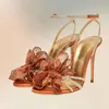 Gold Kristall Mesh Blume offene Zehen Sandalen Knöchel Schnalle Riemen Frauen Schuhe dünne High Heels Party Bankett 2024 Zapatos Para Mujere