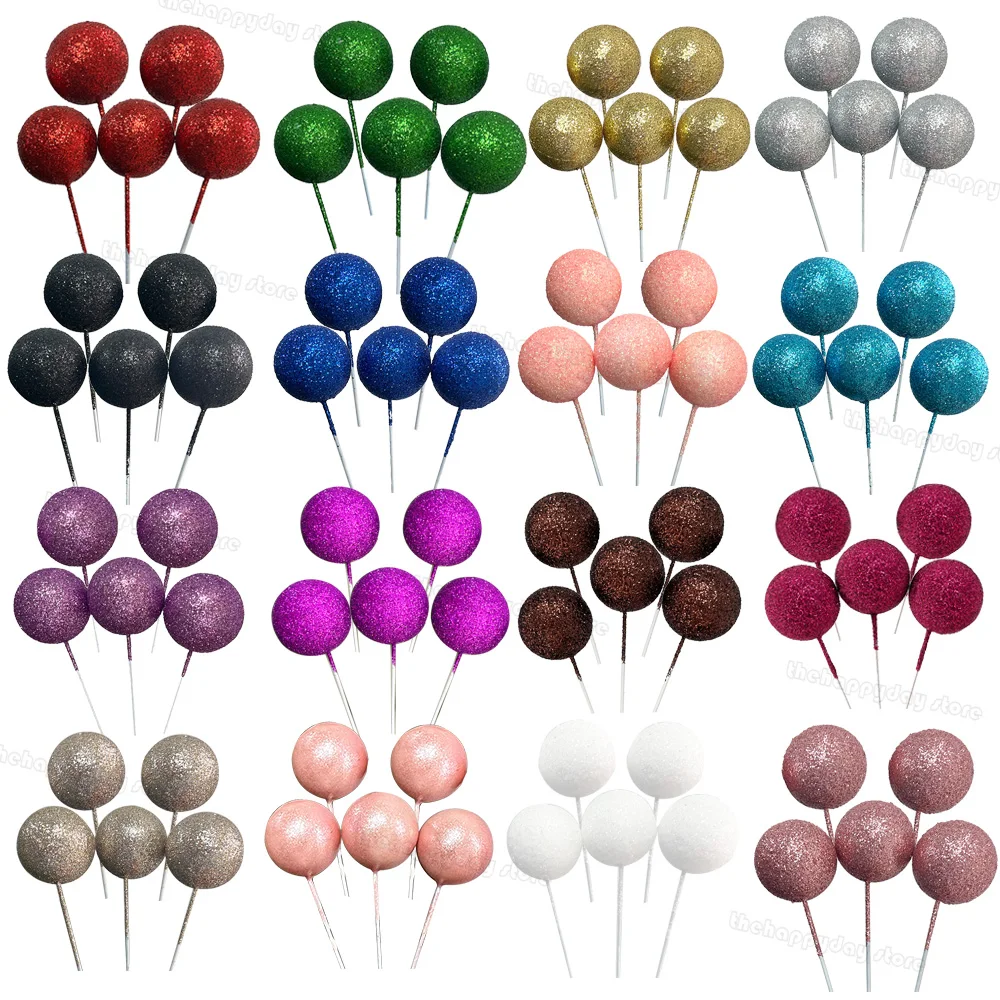 Glitzer kugeln Kuchen deckel bunte Schaum kugel Cupcake Topper Gold rot grün Kuchen Topper Bälle für Geburtstag Weihnachten Kuchen Dekorationen Image