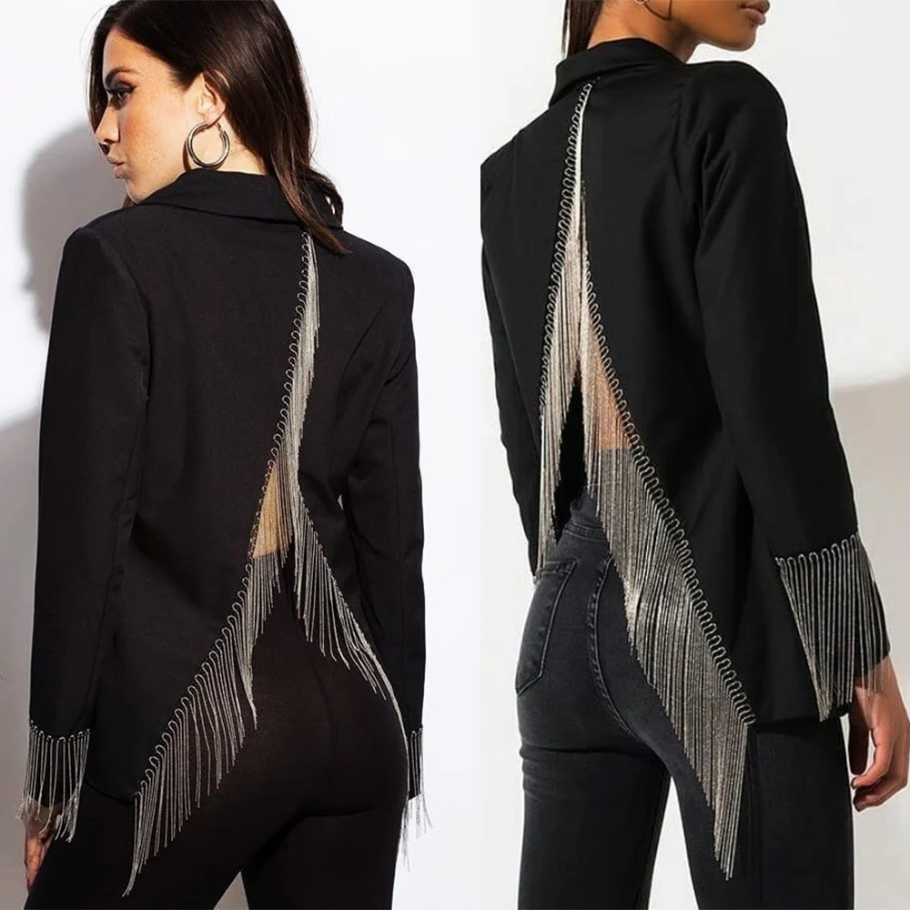 Einzigartige Desinger Mutter Der Braut Pant Anzüge Hohlkreuz Silber Quaste Abend Party Frauen Smoking Für Hochzeit (Jacke + hosen) Image