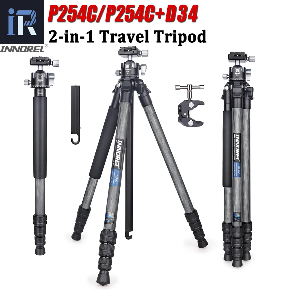 INNOREL P254C Carbon-Stativ, tragbar, kompakt, leicht, Reiseständer für digitale DSLR-Kameras mit speziell geformter Mittelsäule