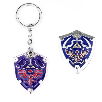 2Pack Link Hylian Shield Brooch Pin + Keychain Badge Cosplay Jewelry Accessories