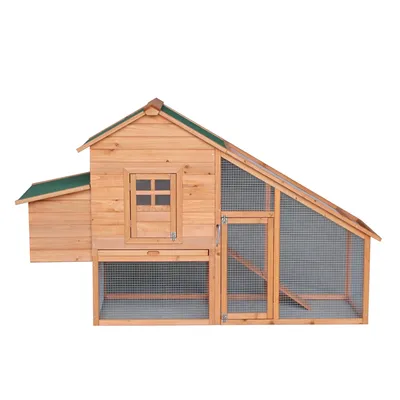 75" Wooden Chicken Coop Rabbit Poultry Cage Habitat 2-Tier Waterproof Roof with Egg Case & Tray &