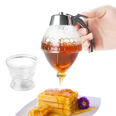 Juice Syrup Cup Squeeze Bottle Storage Pot Stand Holder Bee Drip Dispenser Kettle Honey Jar