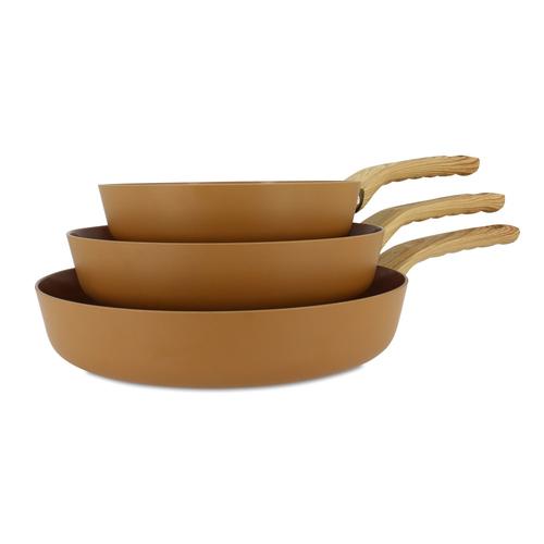 Lot de 3 poêles revêtement céramique noisette - tous feux