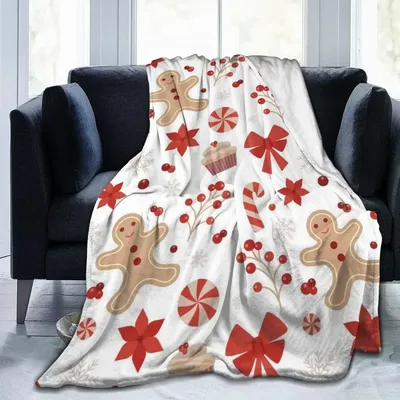 Ultra-Soft Micro Fleece Gingerbread Man Throws Blanket Warm Anti-Pilling Flannel Plush Throw Lightweight Cozy Couch Blankets