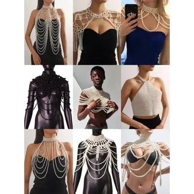 Body Chain Jewelry Pearl Sexy Collar Shoulder Bikinis Shawl Fashion Adjustable Size Waist Chain Bra Wedding Dress Body Jewelry