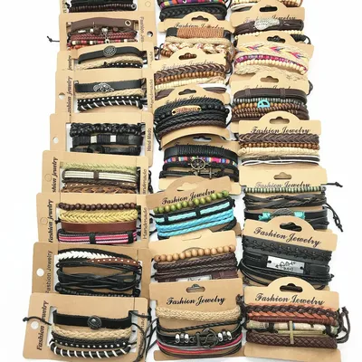 Wholesale Bracelets 50 sets/Lot Bulk Wrap Leather Charm Adjustable Men's Bracelets for Man Women's Jewelry Gift Mix Random Style