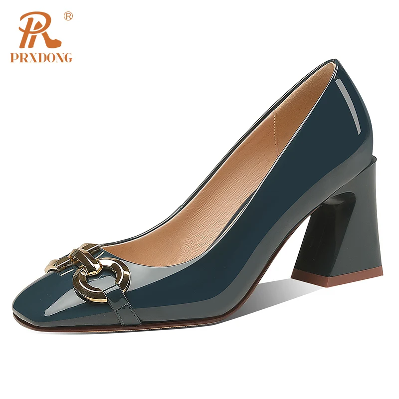 PRXDONG New Women's Shoes 2024 Fashion Spring Summer Genuine Leather High Heel Black Blue Dress Office Lady Pumps Big Size 34-41