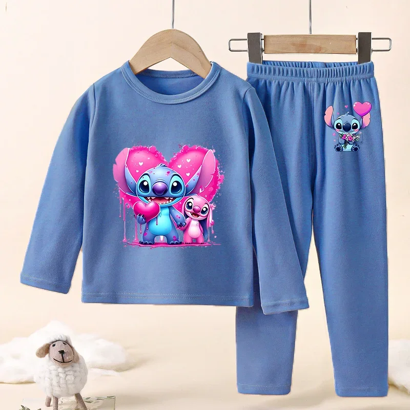 Stitch Disney Kids Pyjamas Sets Cartoon Boys Girls Cute Sleepwear Long Sleeved Clothes Pajamas Set Baby Shirt Tops Clothing Xmas