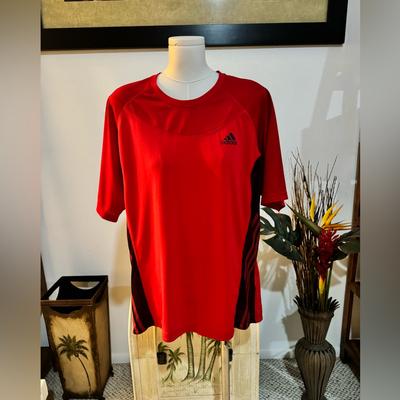 Adidas Shirts | Adidas Men's Climacool Red Short Sleeve Performance Side Stripe Logo Shirt Large | Color: Black/Red | Size: L