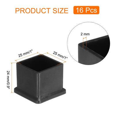 Square Chair Leg Caps PVC Chair Leg Floor Protectors, Black