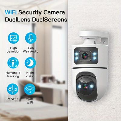 TEMU Wireless Dual Lens Security Camera With Ptz, 2.4g Wifi, Auto Tracking, Night Vision, Audio - Outdoor Home & Street , Beenocam