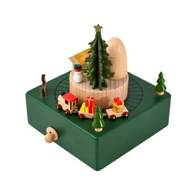 TEMU Wooden Box - Rotating Christmas Tree , For