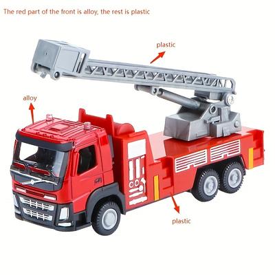 TEMU 1pc Alloy Fire Truck Ladder Model - Red, Plastic, Push-operated