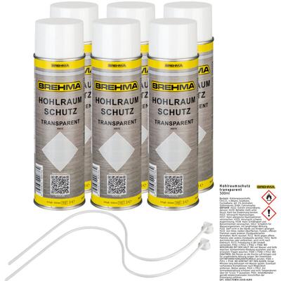 6x Brehma Hohlraumschutz Hohlraumversiegelung transparent Spray 500ml