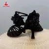 Latin Schuhe mit Diamant eingelegte Tanz schuhe Wettbewerb tiefe Haut Satin weiche Schuhe schwarz