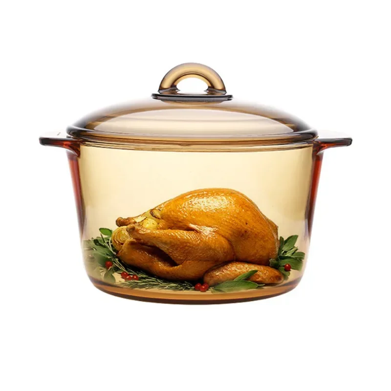 Transparenter Glastopf mit zwei Ohren Kristall Bernstein Eintopf Suppe und Pfannen mit offenem Feuer Hot Pot Küche Kochgeschirr Kochtopf Image