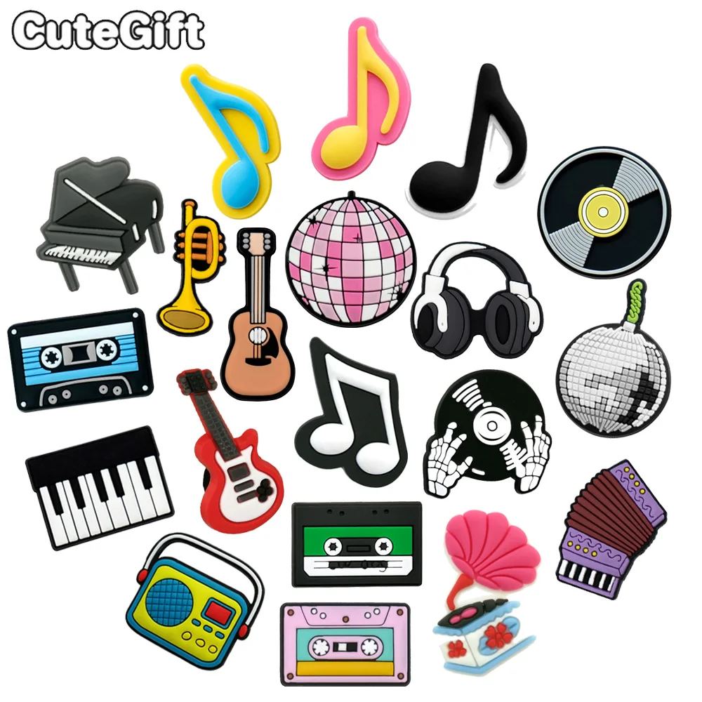 1/20 Stück Musikinstrumente Pins für Männer Frauen Kinder Klavier Gitarre CD Schuh Charms Schuh Zubehör Dekorationen Schnallen Ornament