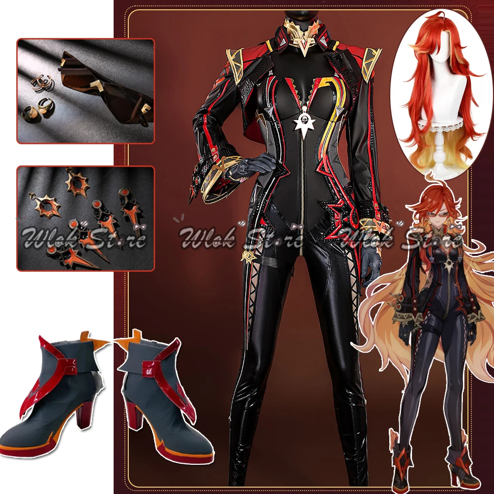 Genshin Impact Mavuika Cosplay Kostüm Pyro Archon Uniform Anzug Perücke sexy Frauen Halloween Party Karneval Rollenspiel Outfit Schuhe