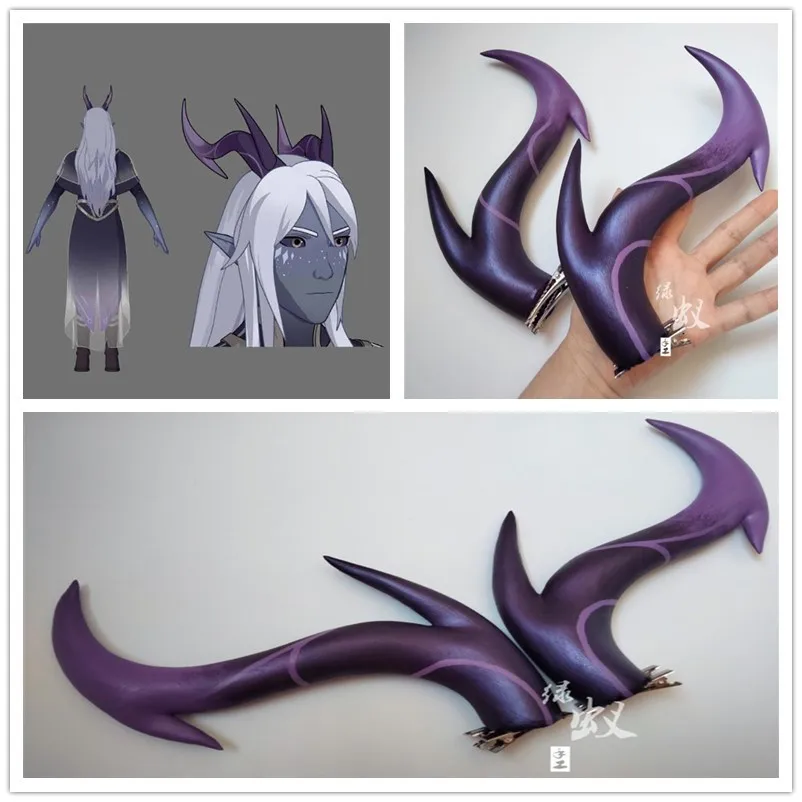 Die Drachen Prinz Aaravos Cosplay Hörner Headwear Kopfschmuck Haarnadel Halloween Karneval Phantasie Party Cosplay Requisiten Geburtstag Weihnachten Image