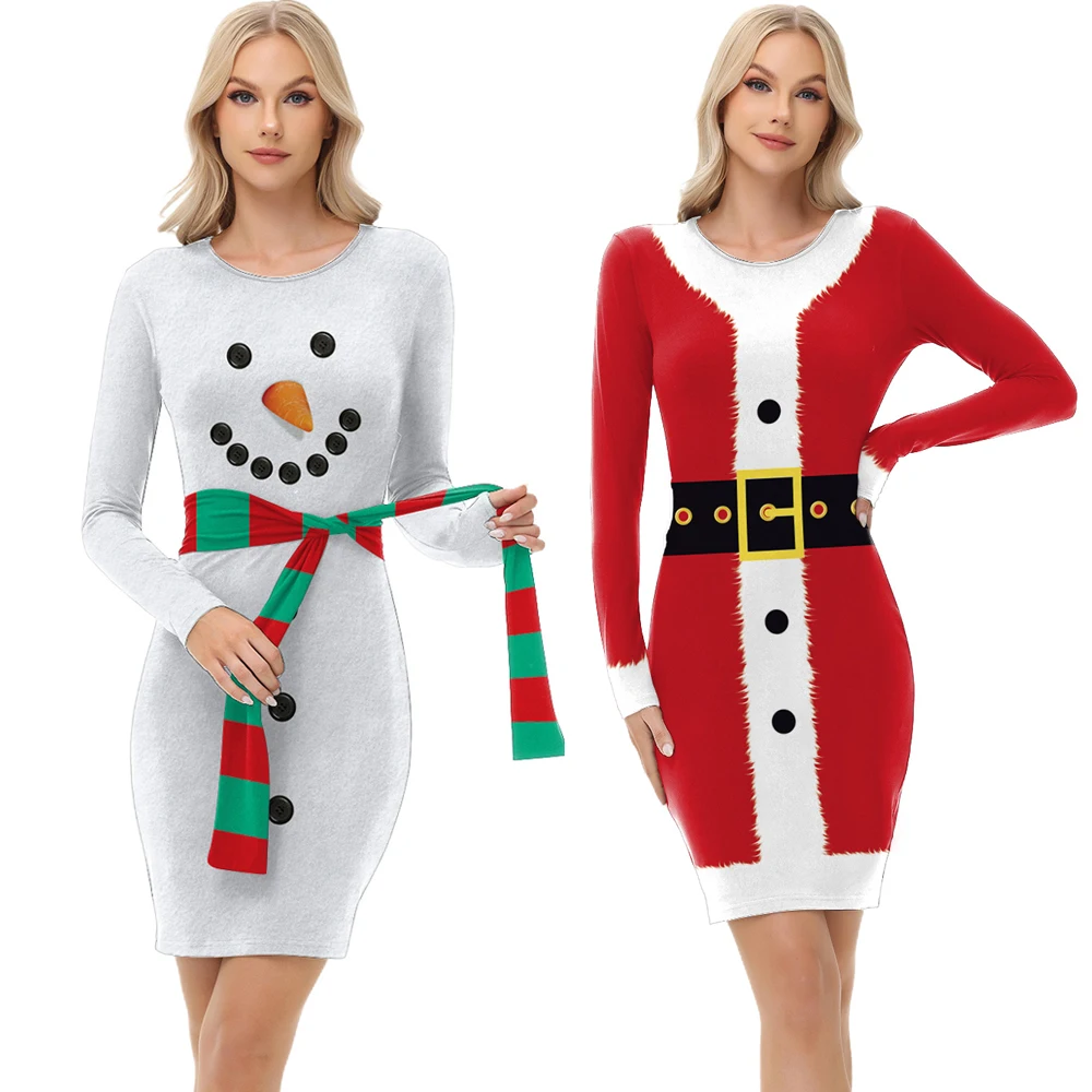 [Du bist mein Geheimnis] Damen-Weihnachts-Cosplay-Kostüm, Anzieh-Outfit, Schneemann, bedruckt, langärmelig, Party, sexy Kostüm Image