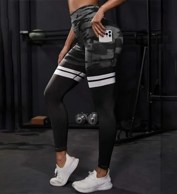 Gestreifte Camo Leggings Frauen nahtlose Stricks trumpf hose hohe Taille Hüfte heben Workout Laufen Mode schlanke Yoga Fitness Yoga Hose Image