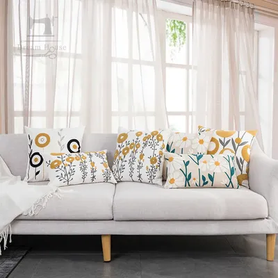1pc Boho Blumen getuftet dekorative Kissen bezug bestickt Baumwolle Kissen bezug, für Sofa, Bett Image