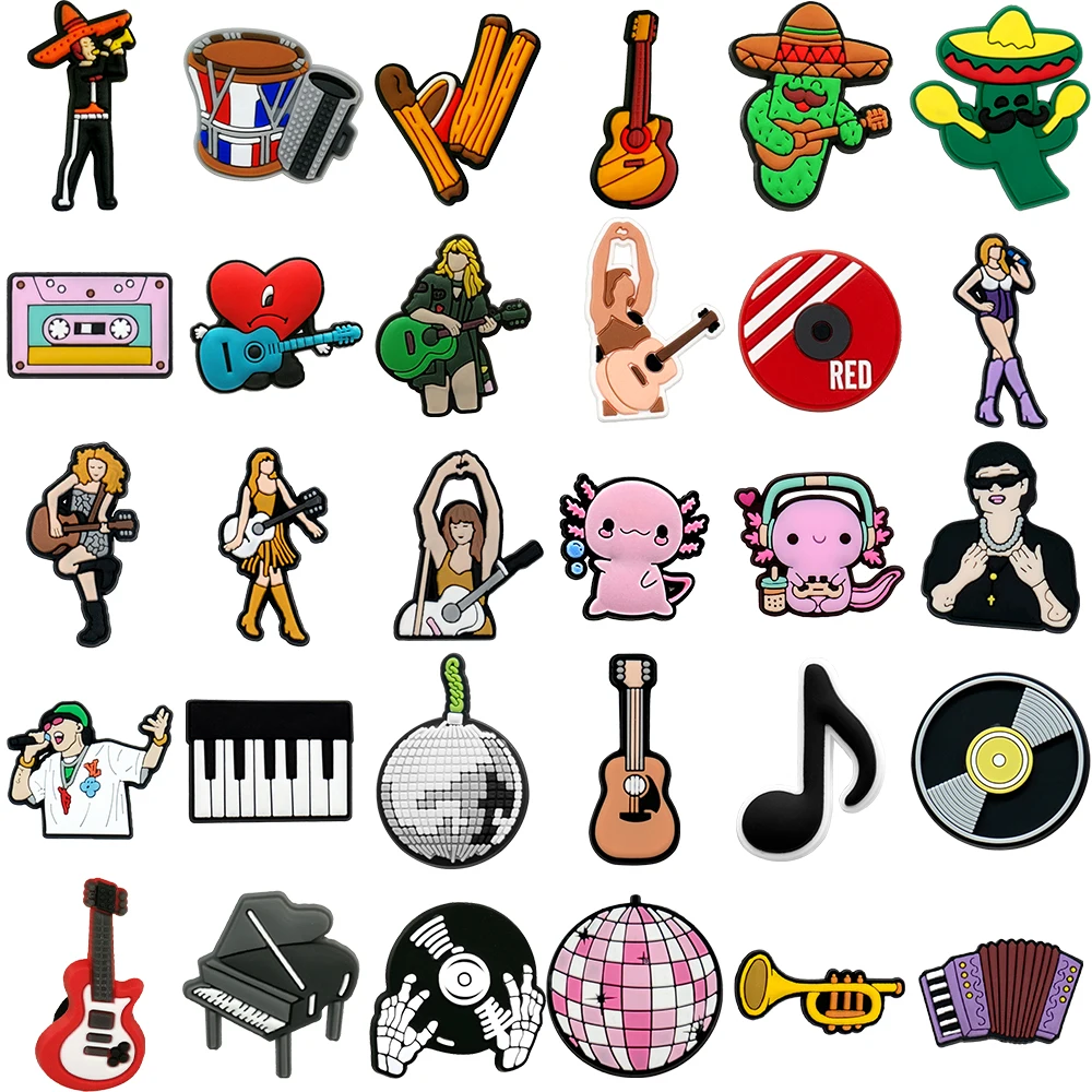 1/30 stücke Pop Musik Stil Schuh Charms Mode Frauen Sänger Musical Instruments Schuh Zubehör Frauen Männer Clog Schnalle Dekoration