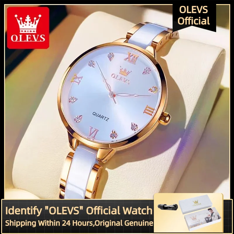 OLEVS 5872 Mode Luxus Marke Quarz frauen Uhr Elegante Keramik Rose Gold Wasserdichte Kleid frauen Uhr Relogio feminino