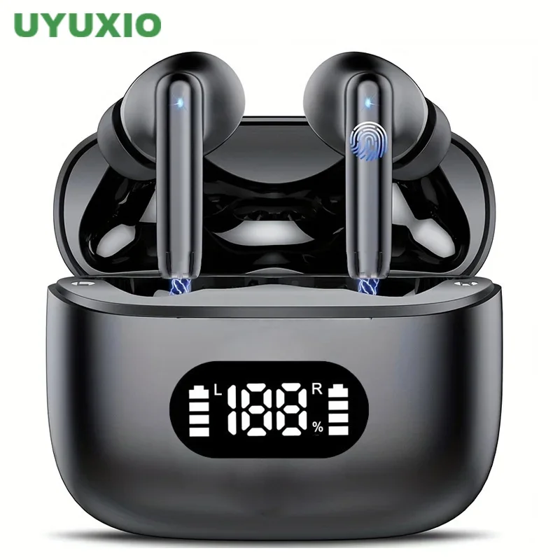 UYUXIO Auricolare wireless 40dB con cancellazione del rumore Cuffie Bluetooth 5.3 ENC con display a LED Auricolari HD TWS Modalità trasparenza
