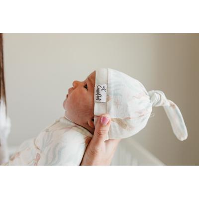 Copper Pearl Newborn Top Knot Hat - Coral