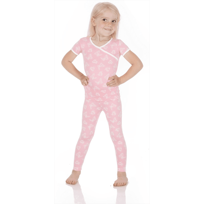 KicKee Pants Short Sleeve Kimono Pajama Set - Lotus Butterfly, 4T