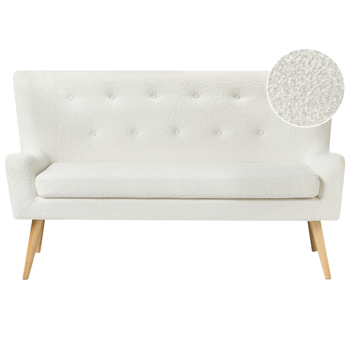 Sofa Weiß Bouclé 2-Sitzer Küchensofa mit Holzgestell Modern Wohnzimmer Salon Möbel Wohnecke Sitzecke Küche