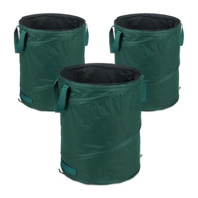 relaxdays 3er-Pack Pop Up Laubsack 90 L grün grün
